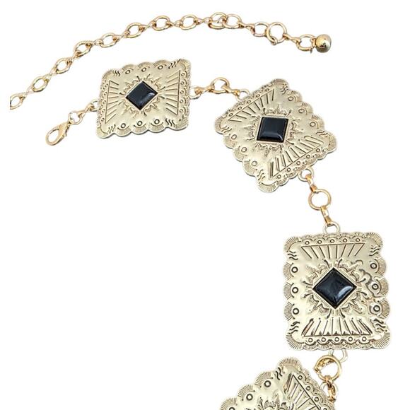 Boutique Gold Western Concho Chain Belt with Black Faux Stone accents main image 4